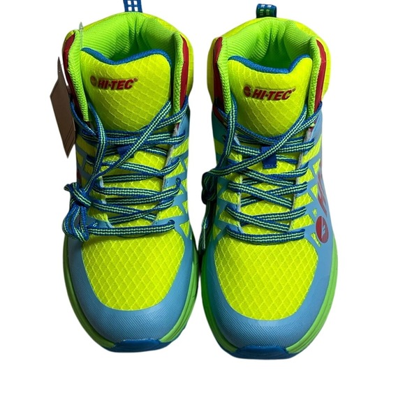 Hi Tec Destructor Logo Mid Top Hiking Trail Shoes Men 8 Neon Yellow Blue Green - Picture 2 of 8